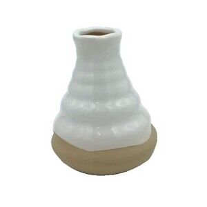 Studio Art Pottery 5" White & Beige Beehive Bud Vase